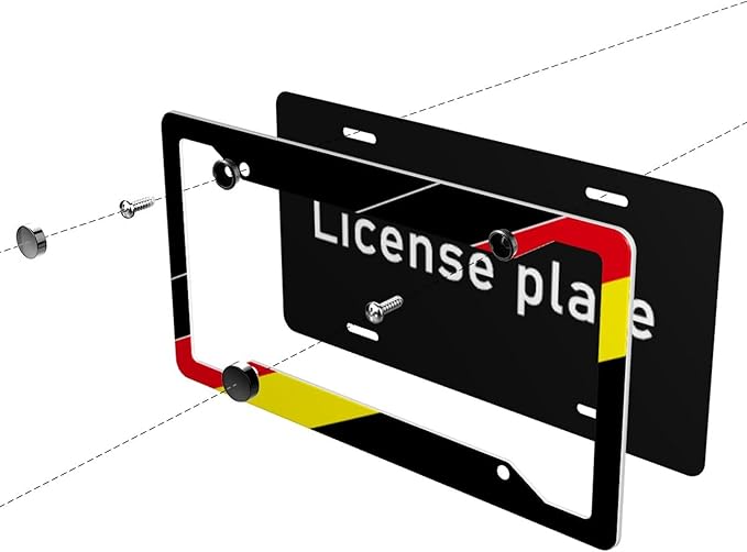 German License Plate Frame - 1 Pcs Germany Flag Aluminum Metal License Plate Frame Personalized German Car Tag Frames Holders Covers Design Fits for Men Women Generic 4 Holes Equipped with Screws