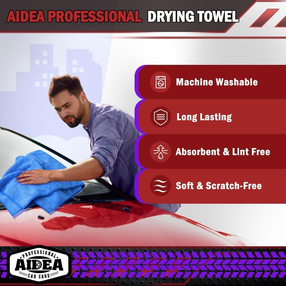 AIDEA Microfiber Towels for Cars-2PK, Large Professional Car Drying Towel, Scratch-Free & Absorbent Drying Towel for Cars, SUVs, RVs, Trucks, and Boats, 24inx 31in, Blue