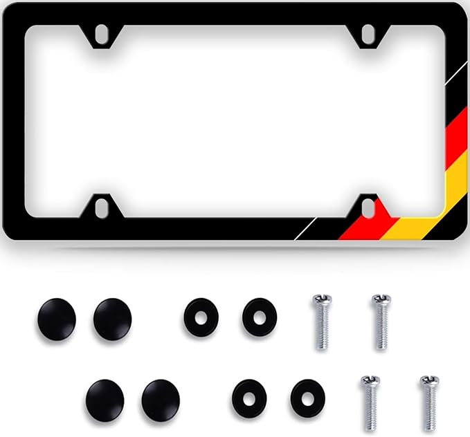 German Flag Germany License Plate Frame - 1Pcs Personalized Tricolor Flag Car License Plate Holder Aluminum Metal Car Exterior Decor Accessories 12.3" X 6.3" with 4 Holes Screws for Men Women Gifts