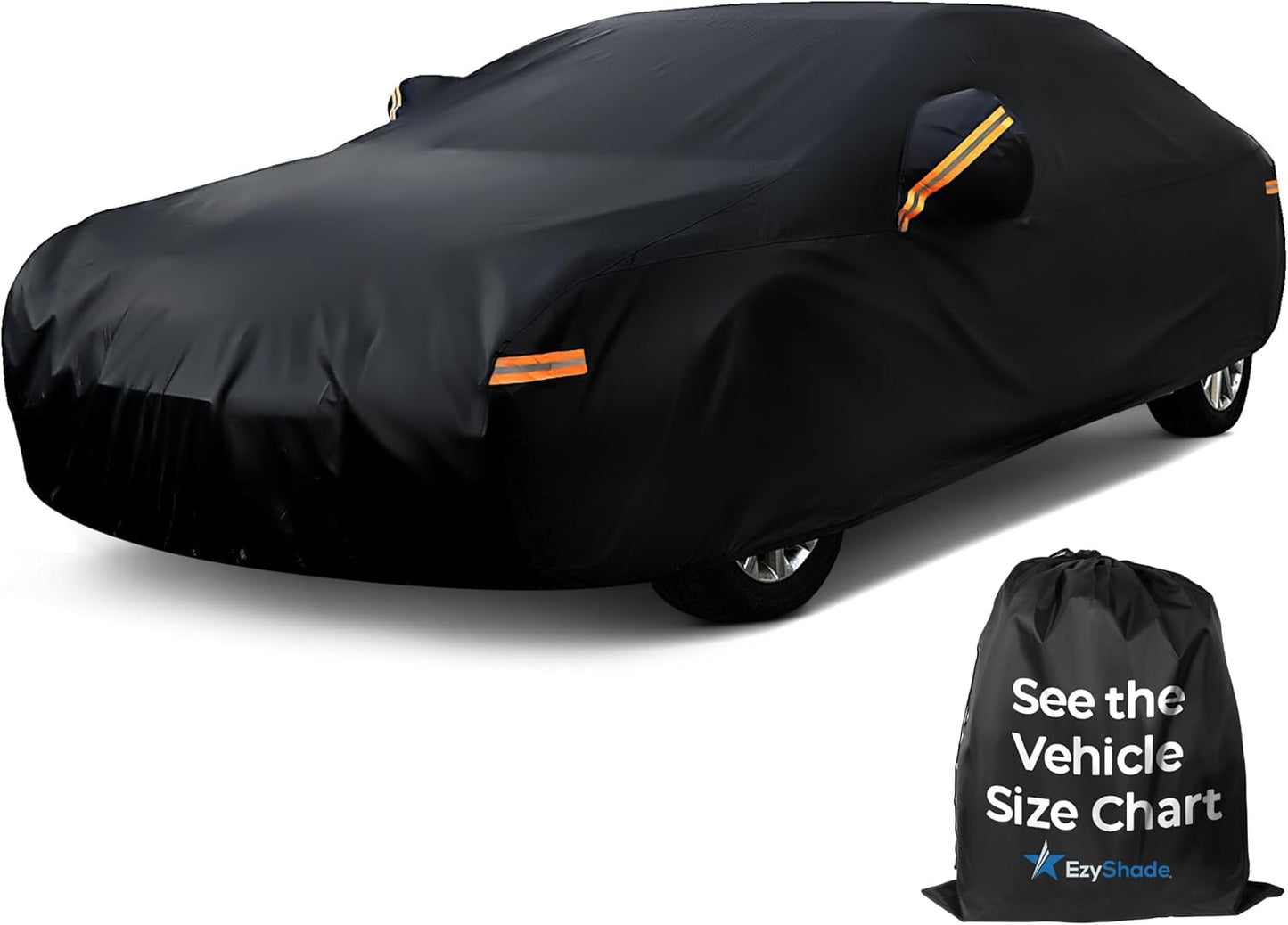 EzyShade 10-Layer Car Cover Waterproof All Weather. See Vehicle Size-Chart for Accurate Fit. Outdoor Full Exterior Covers for Automobiles Sedan Hatch. Rain Sun Snow. Black, Size A5 (See SizeChart)