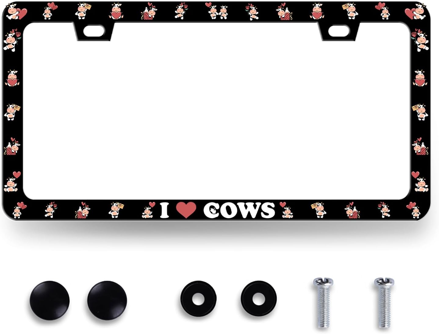 Cow License Plate Frame Cute I Love Cows License Plate Holder for Personalized Colorful Animal Car Decorative Stainless Steel Funny License Plate Cows Auto Part with Screws 12.2" x6.2"
