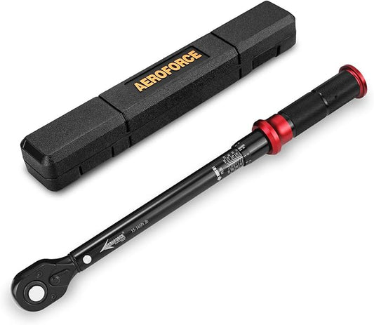 AEROFORCE 1/2-Inch Drive Torque Wrench（15-165 lb.ft / 20.4-224.4 Nm),72 Tooth Dual Direction Reversible Ratchet, Dual Range Scales, Precision Calibrated for Bike, Motorcycle and Car Repair