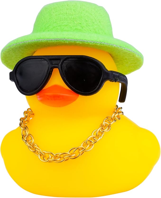Rubber Duck Car Ornaments Duck Car Dashboard Decorations Accessories with Mini Top Hat Necklace and Sunglasses(T9)