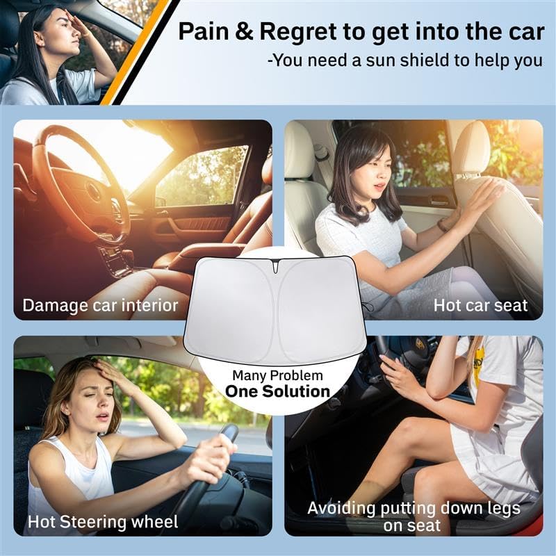 EcoNour Tesla Model X Windshield Sunshade (2016-2025) | Dual-Layer 210T Silver-Coated Material for Heat & Glare Protection | Foldable Front Window Shade | Interior Tesla Model X Accessory