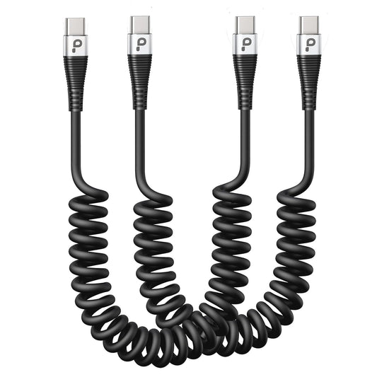 USB C Cable 3A Fast Charging 5FT Coiled USBC to USBC Charger Cable for Car, Short USB Type C Cord for iPhone 16/15/Pro/Plus/Pro Max/Samsung Galaxy S23, Compatible All Type C Devices-2Pack