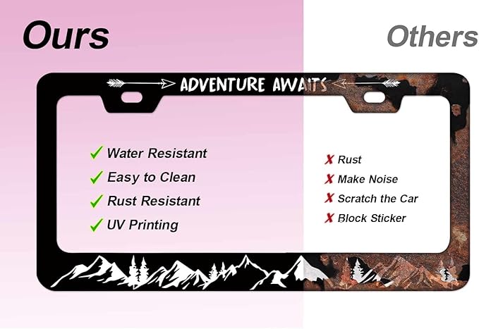 1pcs Black White Mountain License Plate Frame for Women, Forest Mountain Landscape car tag Frames Girly for Vehicle with Non Adhesive Electrostatic Sticker