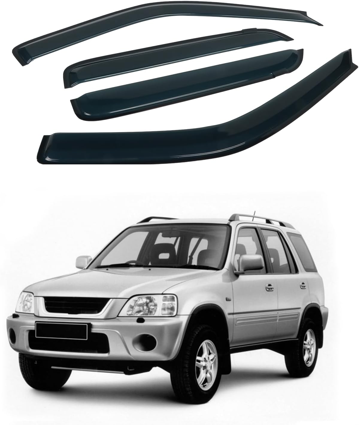 4PCS Rain Guards Window Visors Wind Deflector Fits for Honda CR-V (CRV) SUV 1997-2001, Front & Rear Outside Mount Vent Shade 1997 1998 1999 2000 2001