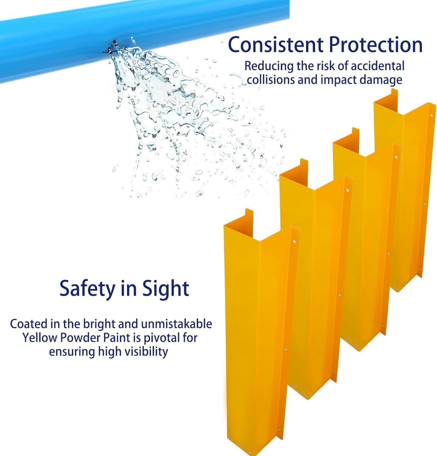 Pipe and Downspout Protector, Carbon Steel Guard Device, 39" H x 9" W x 6" D ，Yellow