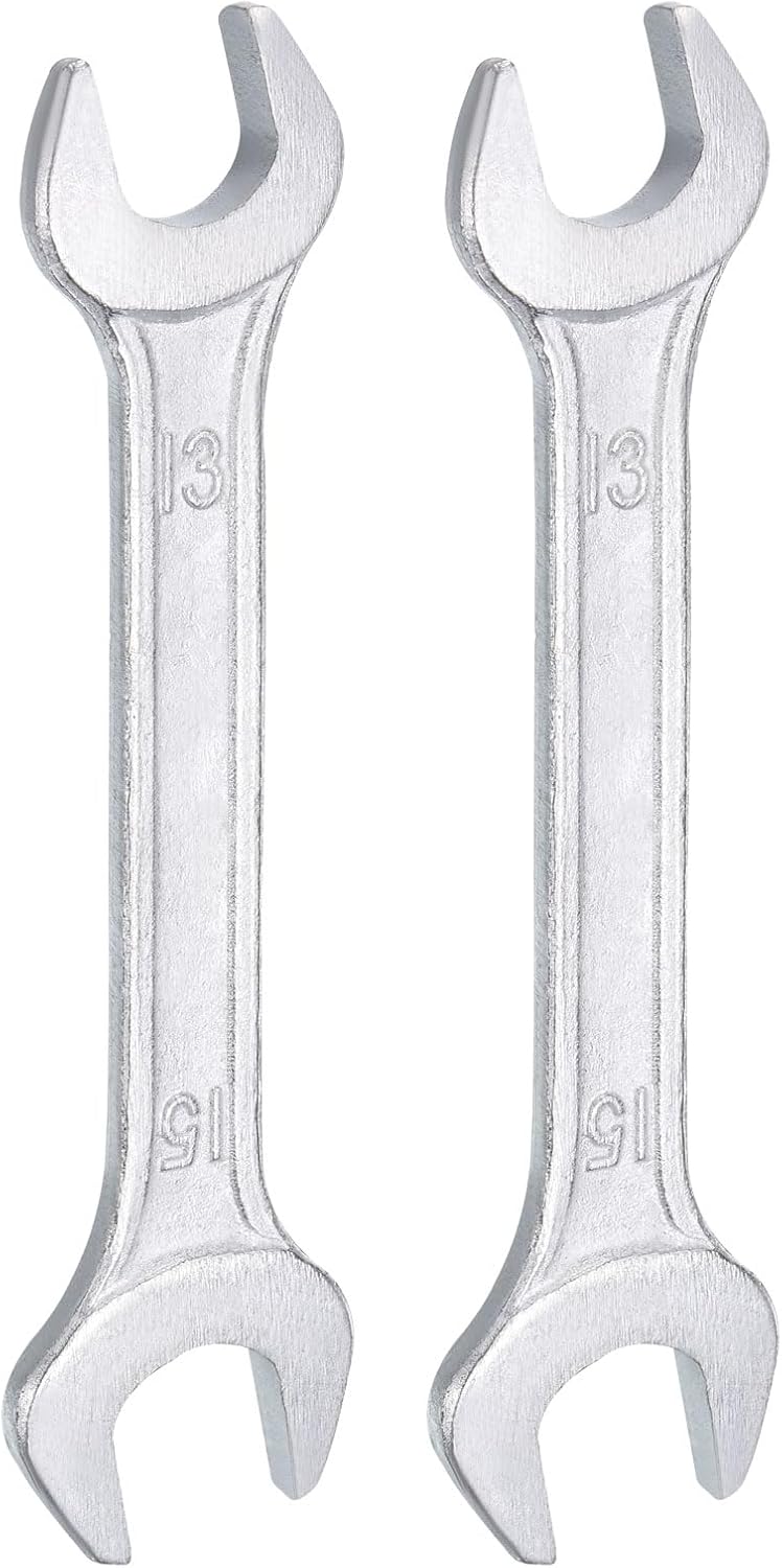 HARFINGTON 2pcs Double Open End Wrench 13mm x 15mm Metric 15 Degree Offset Angle Small Flat Head Wrench Galvanizing Open Ended Spanner for Automotive Repair Furniture Assembly