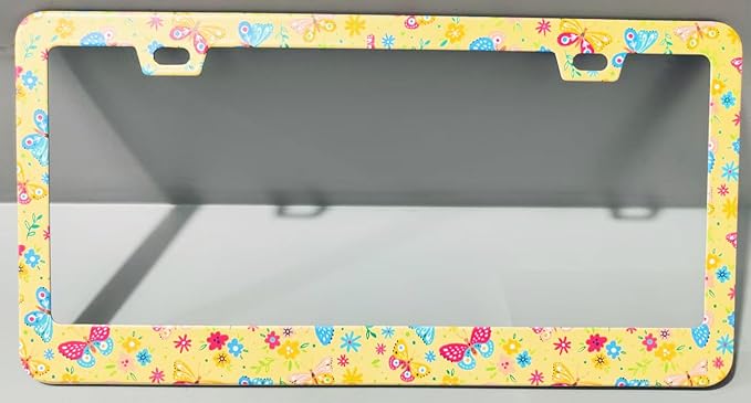 2pcs floral Colorful Butterfly License Plate Frame for Women,Inspirational Butterfly flower car Decorative tag Frames Girly,Colorful Butterflies floral License Plate Cover Holder with car Keychain tag
