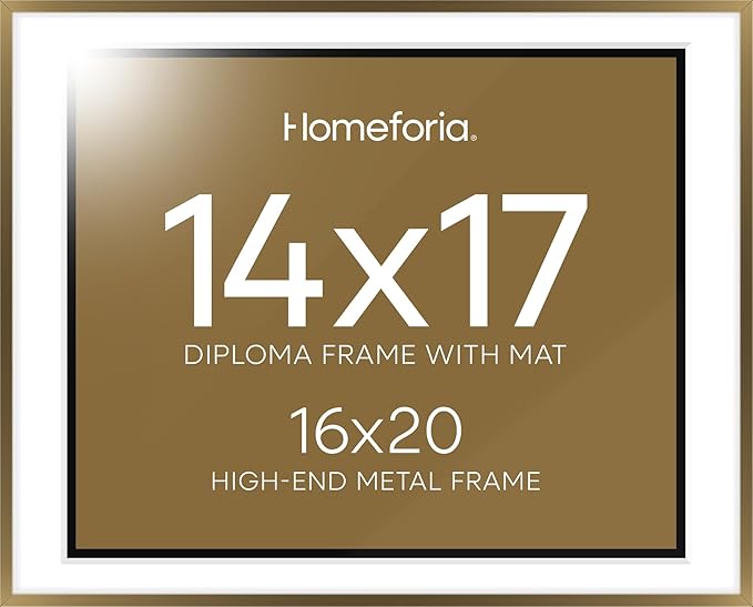 Homeforia 16x20 Diploma Frame Bronze, High End Metal 16 x 20 Certificate Frame with Mat for 14 by 17, 20x16 Document Frame Matted to 14x17, Graduation Degree Frames, Tempered Glass, Wall Kit, Set of 1