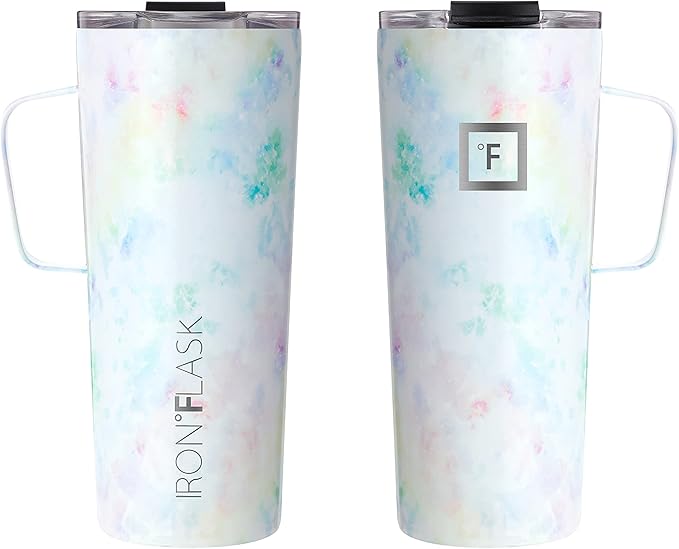 IRON °FLASK Grip Novelty Coffee Mug - Leak Proof, Vacuum Insulated Stainless Steel Bottle, Double Walled, Thermo Travel, Hot Cold, Water Metal Canteen - Pearl, 24 Oz - Classic Bottom