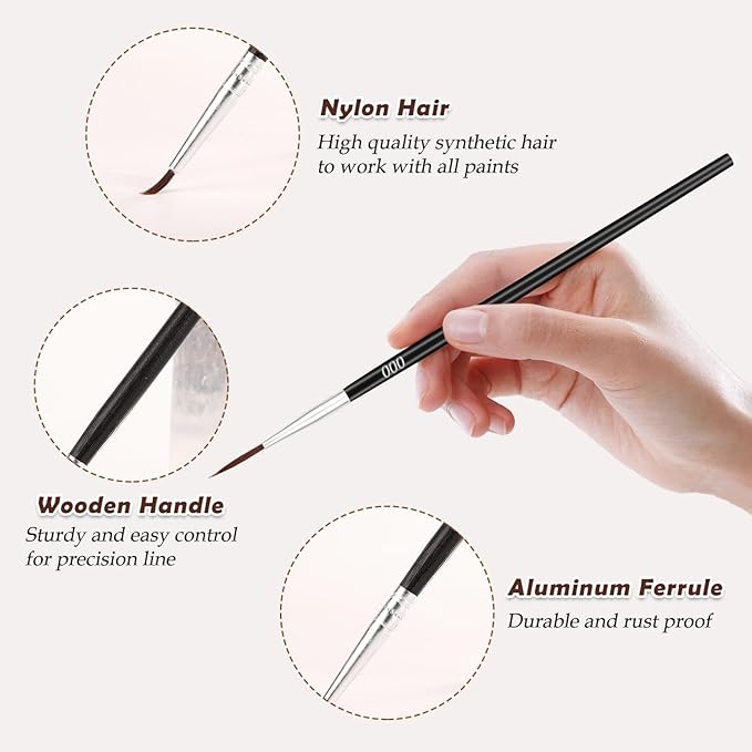 30Pcs Micro Paint Brushes Set with Protective Sleeve, Detail Paint Brushes #000 Fine Line Brushes Set for Watercolor, Acrylic, Crafts, Models