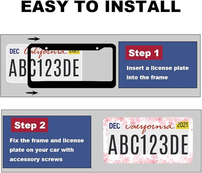 2pcs Pink Cherry Blossom Floral License Plate Frame for Women,Pink Sakura car Decorative tag Frames Girly,Japanese Cherry Blossom Flower License Plate Cover Holder for Vehicle with car Keychain tag