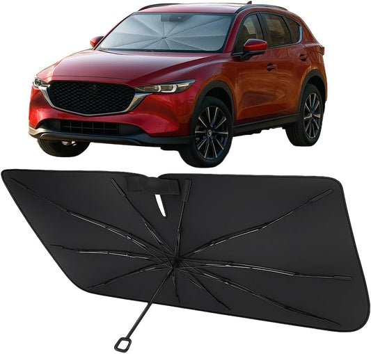 Proadsy Windshield Sun Shade Umbrella for Mazda CX-50 2023-2025 2026 Foldable Car Umbrella Sunshade with Soft TPU Handle Spring Structure Crystal Cooling Material Protect Car from Rays & Heat