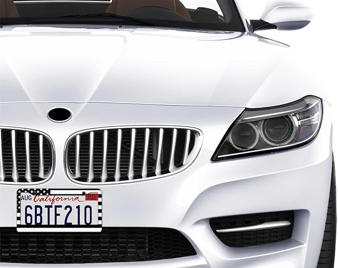 1PCS Black American Flag License Plate Frame Holder - USA Stars and Stripes Auto Universal Aluminum Matte Car Tag Holder Covers with Sticker & Screws for Men