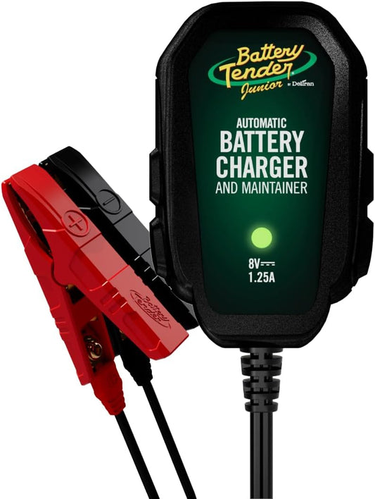 Battery Tender Junior 8V, 1.25 AMP Car Battery Charger and Maintainer: Fully Automatic 8V Automotive Battery Charger for Cars, Motorcycles, ATVs - 022-0197