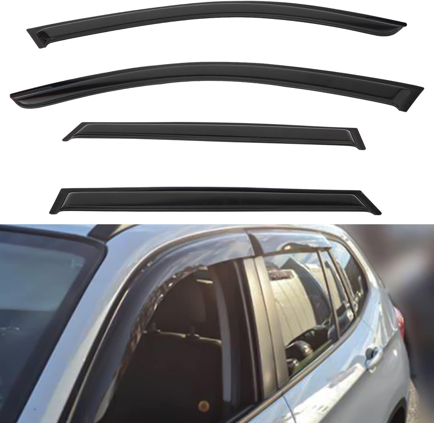 4pcs Front+Rear Smoke Tint Sun/Rain Guard Outside Mount Tape-On Vent Window Visors Compatible with 09-15 BMW X1 E84