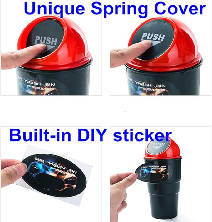 Car Trash Can with Lid, Automotive Cup Holder Mini Vehicle Garbage Can Trash Bin for Car Office Home Bedroom (Red 2 Pack)