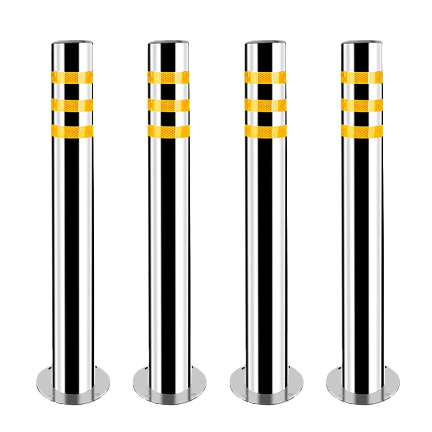 Stainless Steel Parking Bollards for Driveway, Industrial Safety Bollards Reflective Channelizer Post, Parking Barrier, Sturdy and Durable, Easy to Install, for Crowd Control(Silver (4pcs),7.6*75cm/3*