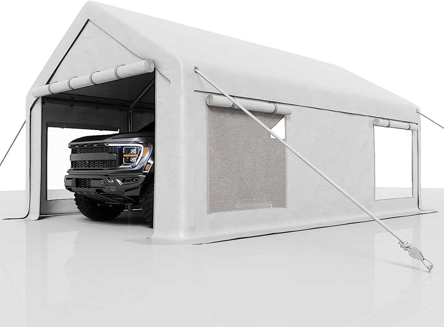 12 x 20FT Heavy Duty Carport with Roll-Up Windows, Portable Garage with Removable Sidewalls & Doors, Portable Car Tent Garage with Roll-Up Windows and All-Season Tarp, for Car, Truck,