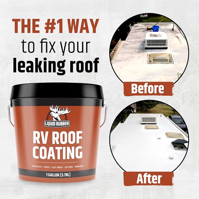 Liquid Rubber RV Roof Coating Solar Reflective Waterproof Trailer Repair Kit Includes: RV Sealer 1 Quart, Seam Tape - 4"x12.5', 1 Tube RV Lap Sealant