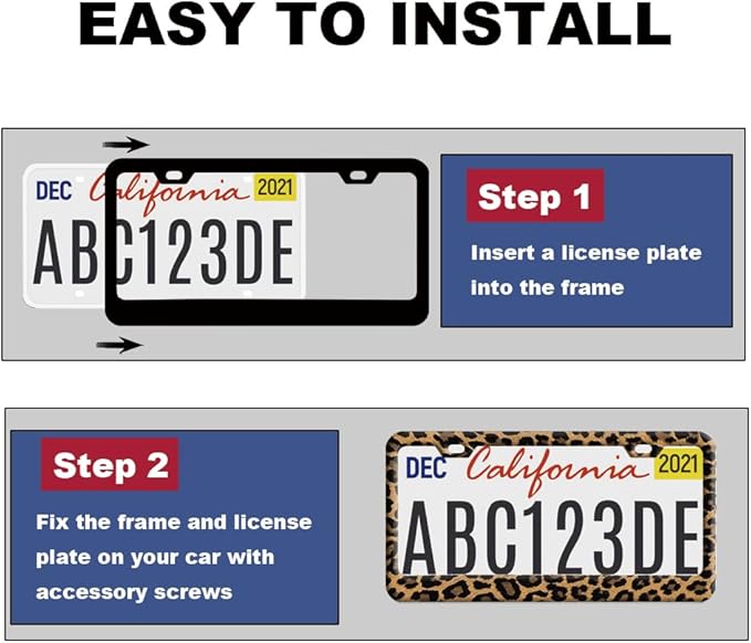 2pcs Brown Cheetah Leopard Print License Plate Frame for Women, Cheetah Leopard Brown car Decorative tag Frames Girly Animal License Plate Cover Holder for Vehicle with car Keychain tag