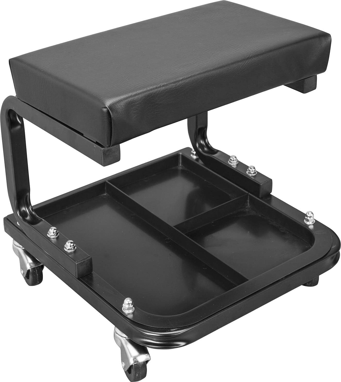 Torin ATR6300B-1 Rolling Creeper Garage/Shop Seat: Padded Mechanic Stool with Tool Tray Storage, Black