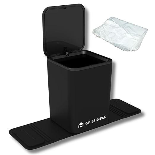 Car Trash Can Leakproof with Lid ??Compact Portable Garbage Bin for Car, Truck, SUV, Minivan ??Anti-Slip Base, Stability Flap ??Includes Trash Bags ??Auto Organizer (Black, Medium)