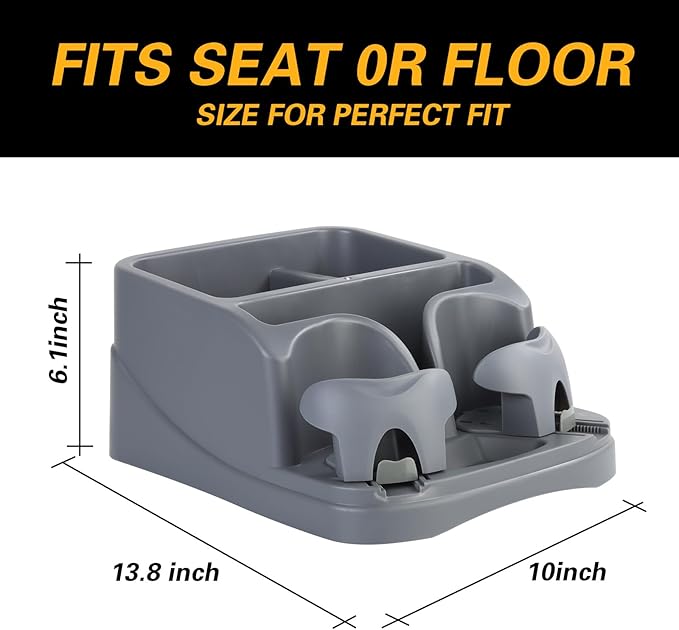 Universal Big Center Console for Cars, Trucks, Minivans, SUVs, Car Console Organizer with 2 Adjustable Cup Holders, Seatbelt for Secure Hold Car Seat Organizer, Truck Floor Console