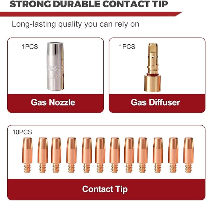 12-PK MIG Welding Gun Kit with .045" Tips - Nozzles - Diffusers Compatible with Lincoln Magnum PRO 250L/300L (KP2744-045, KP2742-1- 62R, KP2746-1)
