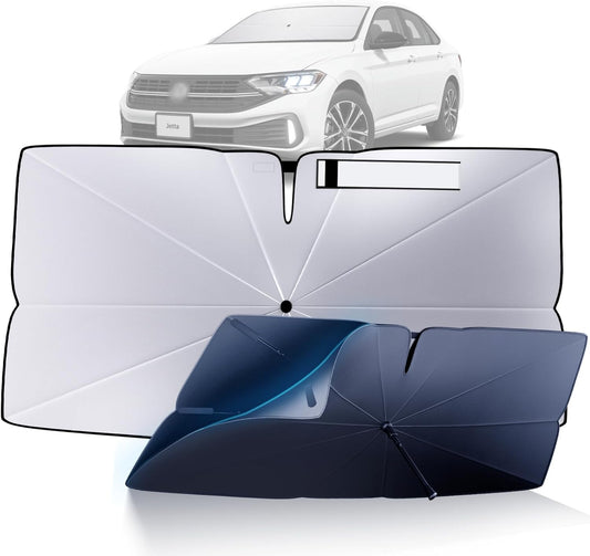 Windshield Sun Shade Umbrella for 2019-2025 Volkswagen VW Jetta Accessories: Custom Fit 240T Silver, Double Thickened, Foldable Sunshade Window Sun Visor, Ultimate 99% UV Blocking for S/SE/SEL/GLI/SEL