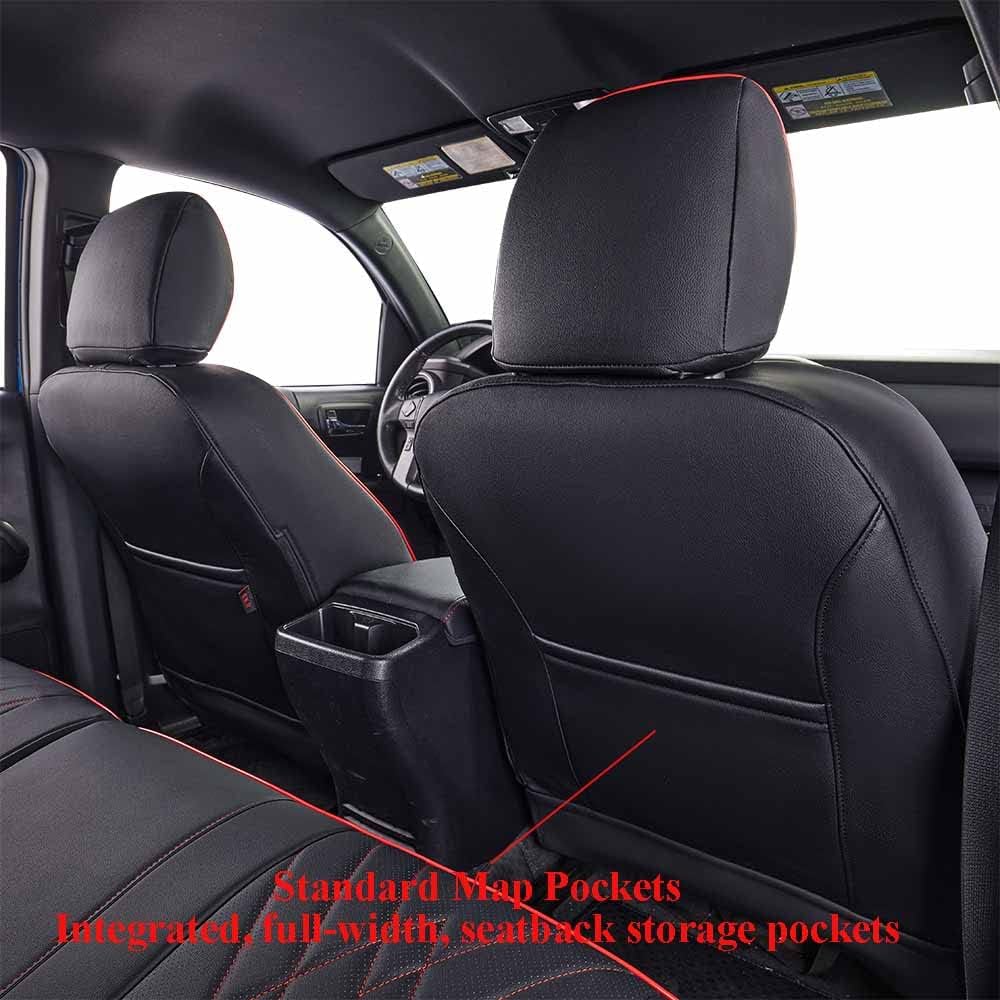EKR Tacoma Front Car Seat Covers for Toyota Tacoma 2012 2013 2014 2015 (Regular Seats) Custom Leather Truck Seat Cover - Front Row Only, Leather (Black with Red Trim)