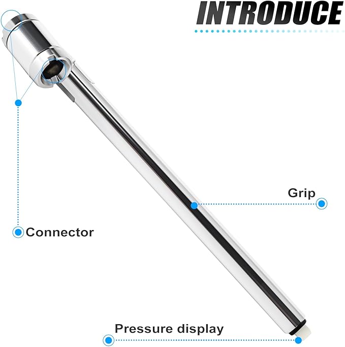 MEANLIN MEASURE 10Pcs Silver Double Straight Type Tire Pressure Gauge，Dual Head Air Pressure Gauge with 10Pcs Black Stem Caps，Pressure Range 10-120 Psi(Suitable for Trucks, etc.