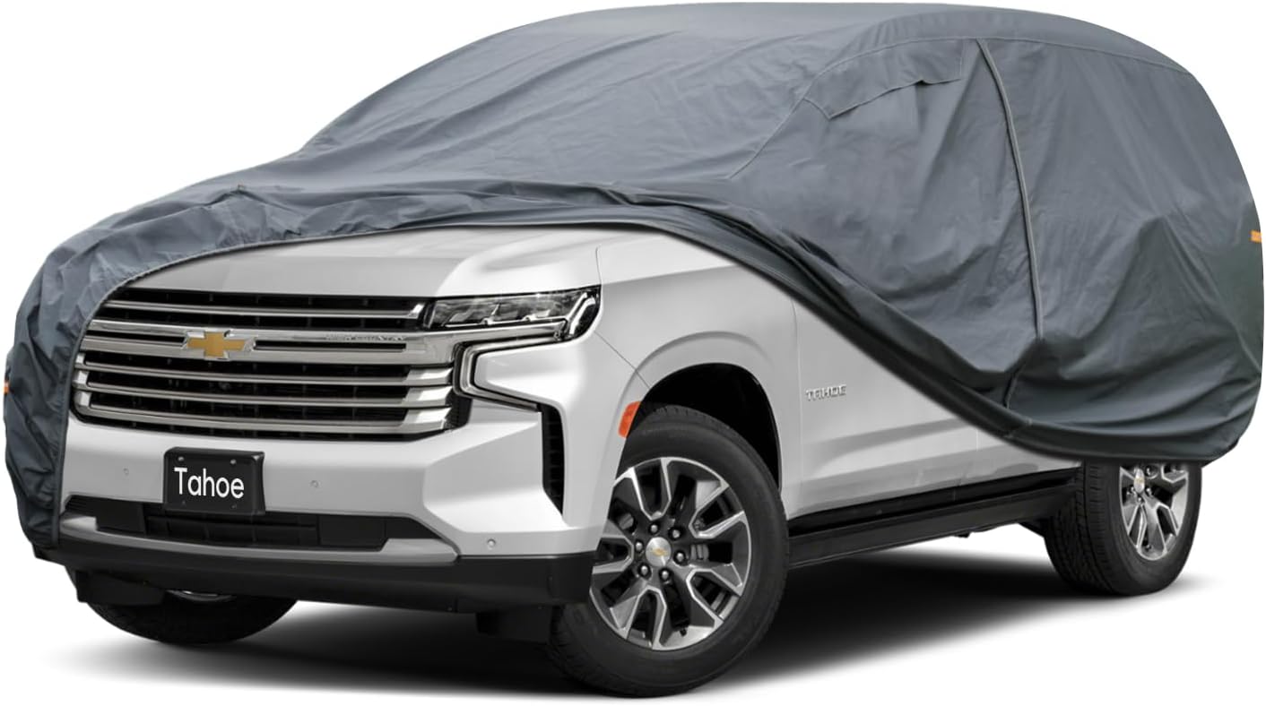 Premium Car Cover Custom Fit Chevrolet Tahoe (2007-2025), 16 Layers Heavy Duty Car Cover Waterproof All Weather with Zipper Door for Sun Rain Snow Dust Uv Protection