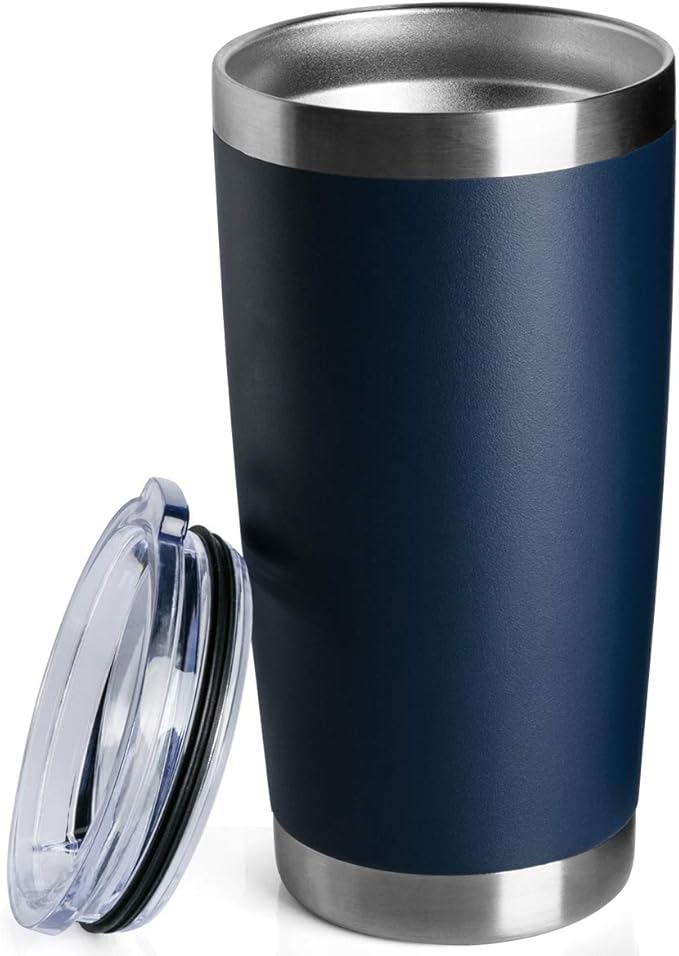 12 pack 20 OZ Double Wall Stainless Steel Vacuum Insulated Tumbler Coffee Travel Mug With Lid, Durable Powder Coated Insulated Coffee Cup for Cold & Hot Drinks (Navy, 12 pack)