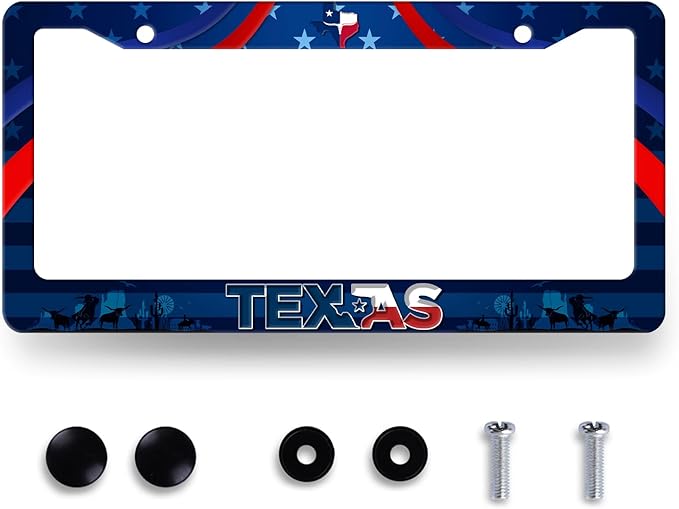 Personalise Texas Flag License Plate Frame State Flag License Plate Stainless Steel Funny Accessory Cars Decor for Men Women12.2 X 6.2 Inch with 2 Holes and Screws Fits Standard Us Ca Vehicles