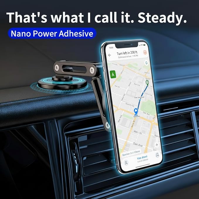 Car Phone Holder, Aluminum Alloy Car Phone Mount with Magnetic Suction, 360degree Rotation, Stable Phone Stand for Tesla Model 3/Y Accessories, Cell Phone Holder Car Suitable for All Phone (1 piece)