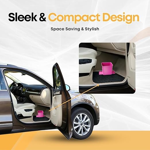 Car Trash Can 2L with Stability Wings & Velcro for Extra Stability ??Magic Strip & Clip for Fabric & Rubber Mats ??Durable Plastic, Easy Pull Trash Bags Included ??Pink