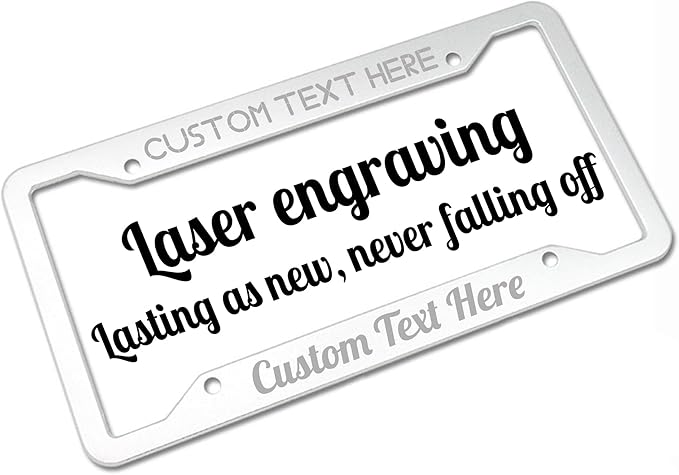Custom Personalized Metal Engraved Standard Size License Plate Frame,Funny Car Auto Truck Message Plate Holder for Men Women,Silver Text (Silver)