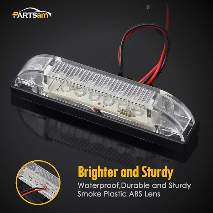 Partsam 4Pcs 4inch Utility White 9 LED Strip Light Bar, Clear Lens Waterproof 4" Boat Marine Lights, Marker Lights for Truck Trailer Car Pickup RV Camper, Under HoodLights, Dome Lights