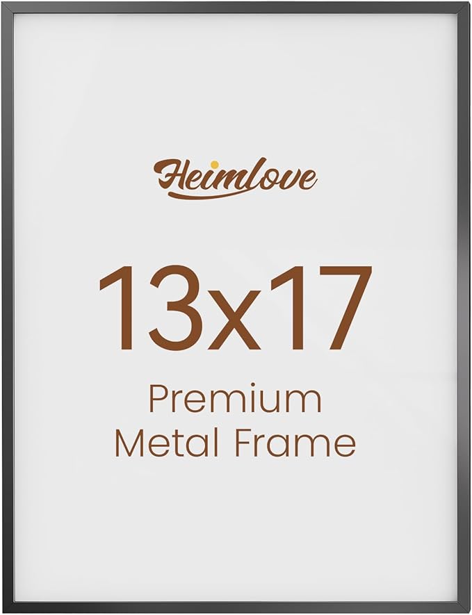 Heimlove 13x17 Metal Picture Frame,Black Aluminum Photo Frames-Real Tempered Glass,Wall Gallery Poster Puzzles Artwork frame Mounting Horizontally or Vertically Decor for Wall-1Pack