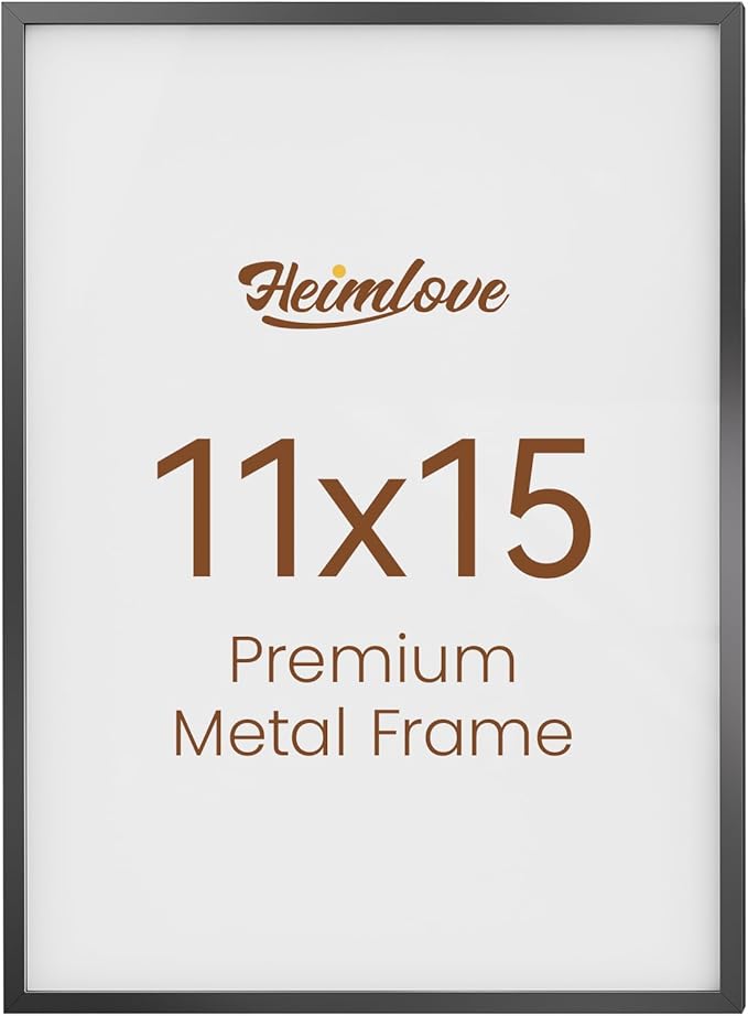 Heimlove 11x15 Metal Picture Frame,Black Aluminum Photo Frames-Real Tempered Glass,Wall Gallery Poster Puzzles Artwork frame Mounting Horizontally or Vertically Decor for Wall-1Pack