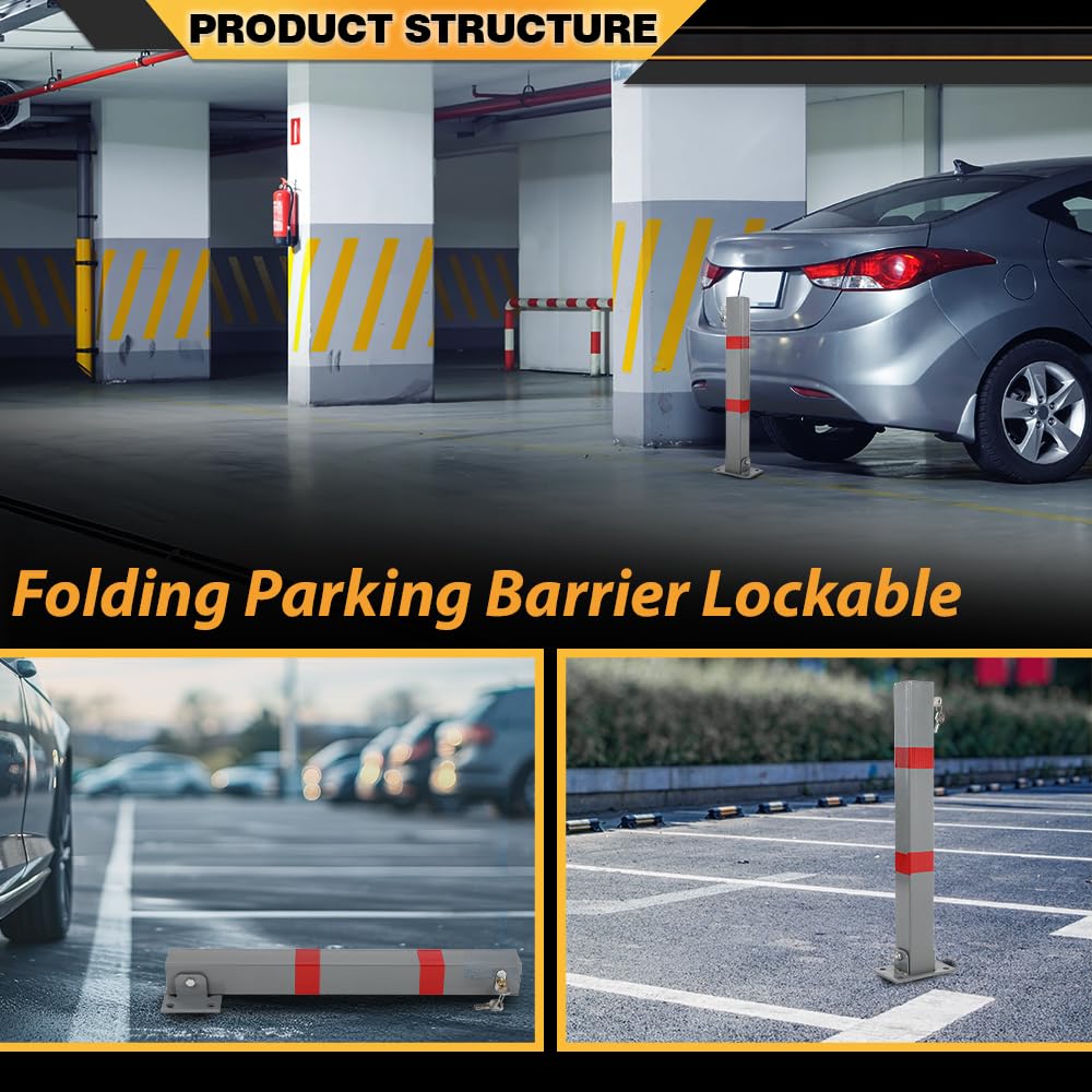 Folding Parking Barrier Lockable Car Bollard Driveway Safety Security Post