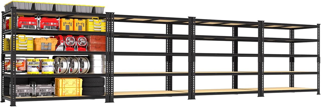 PrimeZone Heavy Duty Garage Storage Shelves - 48" W X 24" D X 72" H Adjustable Metal Shelving Unit, 5 Tier Industrial Shelves for Storage Standing Utility Rack for Warehouse, Basement, Black, 4 Pack