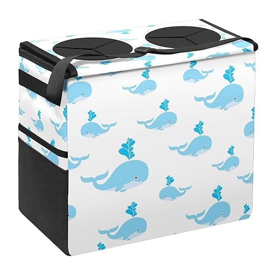 Car Trash Can White Blue Whale Fish Large Storage Garbage Can with Lid Hanging for Back Seat Leakproof Automotive Vehicle Trash Bin