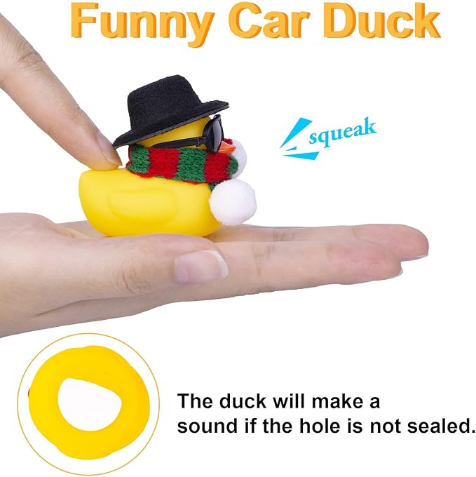 Rubber Duck Car Ornaments 2Pack Winter Duck Car Dashboard Decorations for Christmas Decor and Home Decorations with Mini Hat Scarf and Sunglasses(A)