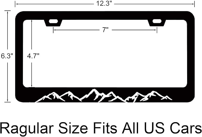 Hand Drawn Vintage Mountains License Plate Frames Black and White Mountain Rust-Proof Stainless Steel License Plate Cover Personalized Cover for Women Men 12.3x6.3 Inch License Plate Holder -DATANSEN