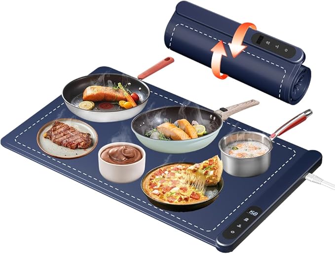 Warming Mat for Food, Heating Fastly in 10s, Full Surface Graphene Heating Food Warming Mat, Electric Warming Tray with 6 Level Adjustable Temperature for Buffets Party and Home Daily Use (Blue)