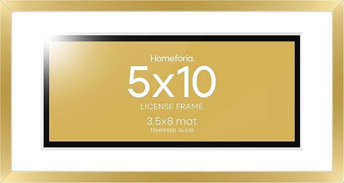 Homeforia 5x10 Business License Frame Gold, High End Metal 5 x 10 Document Certificate Frames with Mat 4x9, 5by10 Professional License Frame for Wall or Tabletop, Tempered Glass, Wall Kit, Set of 1